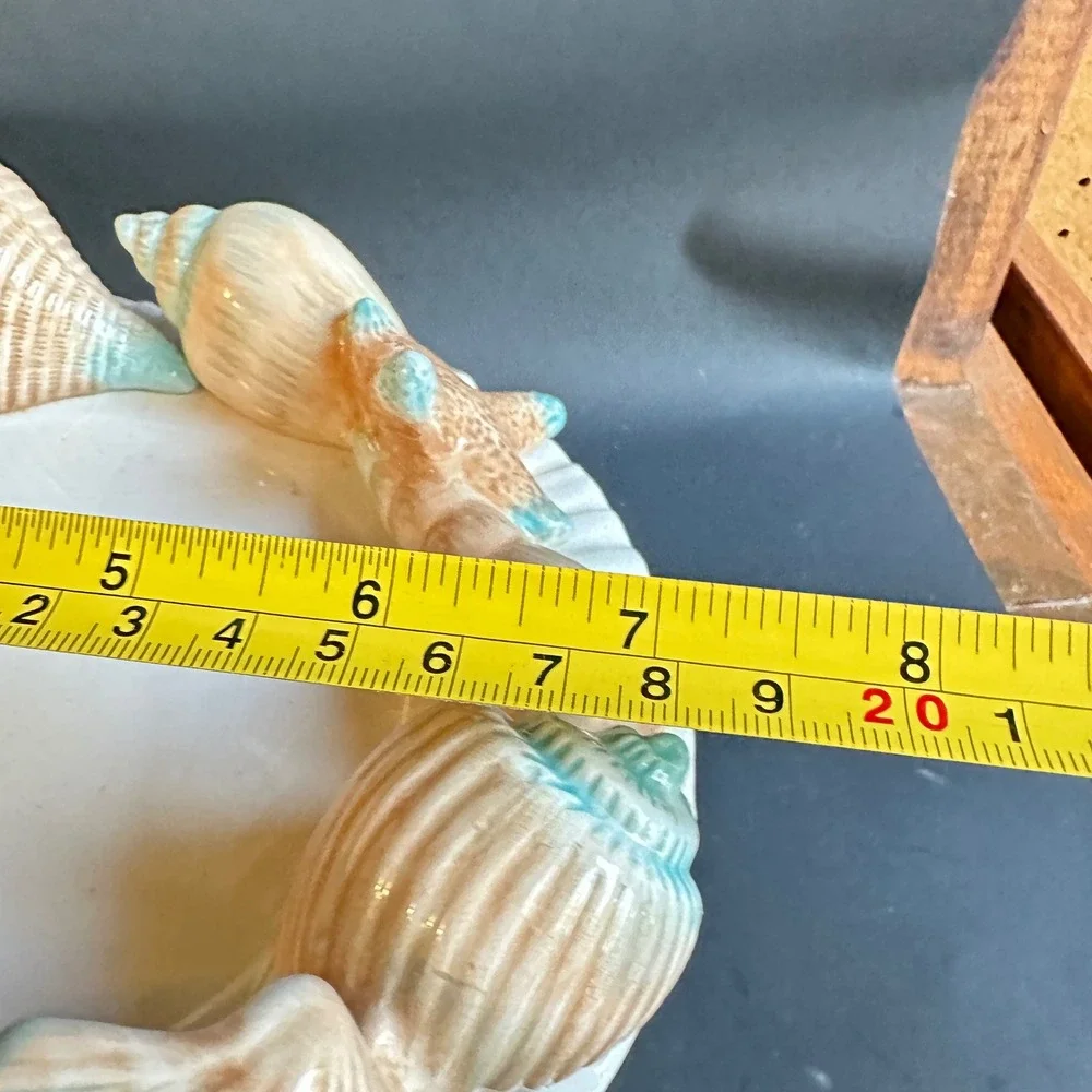 Fitz and Floyd Seashell Compote Footed Bowl Coastal Beach Decor Cream Peach Aqua